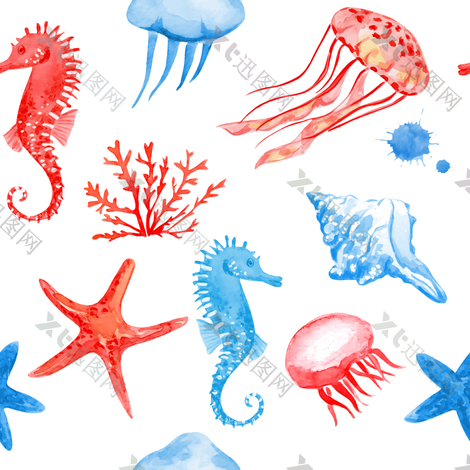 水彩夏日海洋动物元素背景