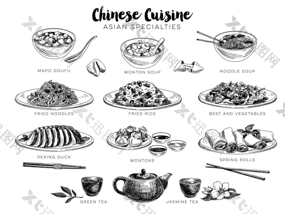 手绘中式餐饮插画
