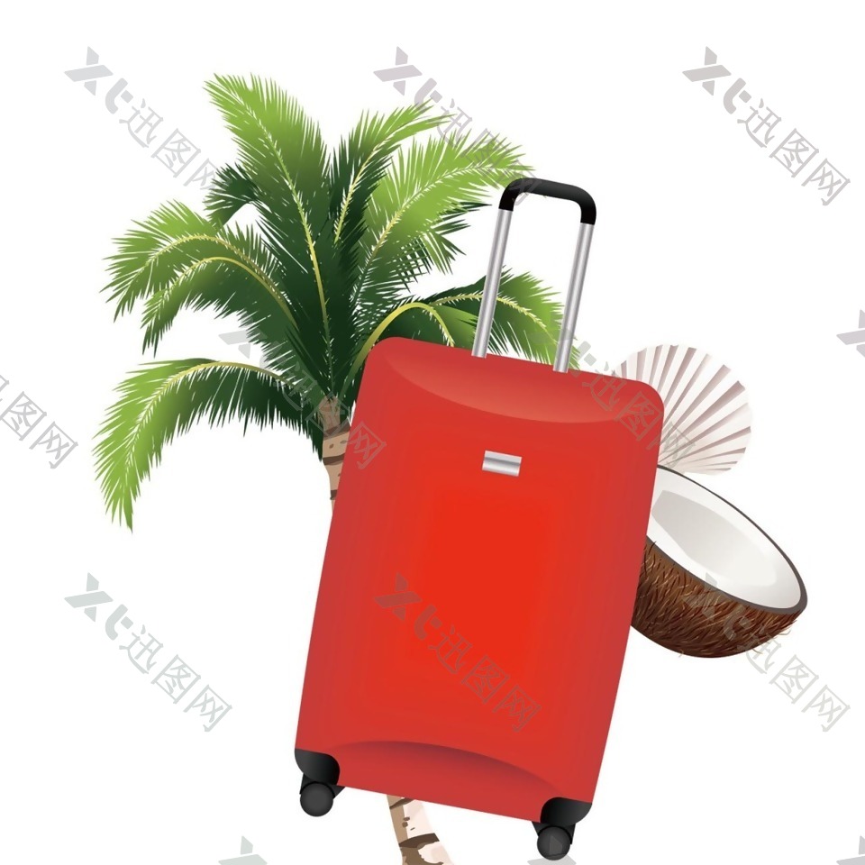 红色行李箱png元素