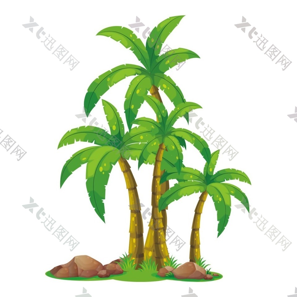 手绘卡通椰子树png元素