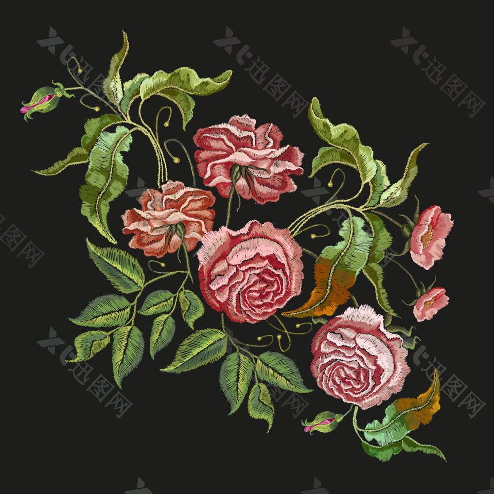 刺绣玫瑰花图案