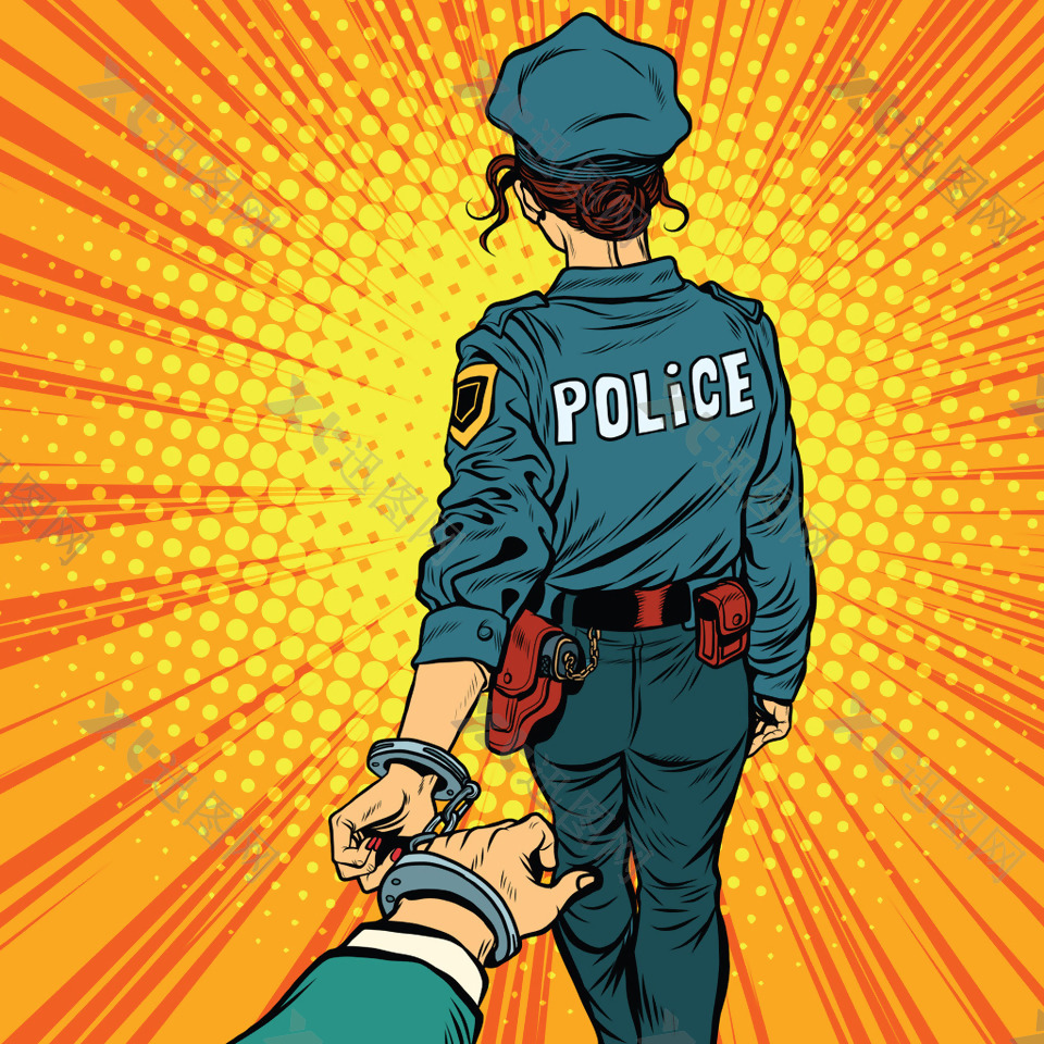漫画警察和小偷插画