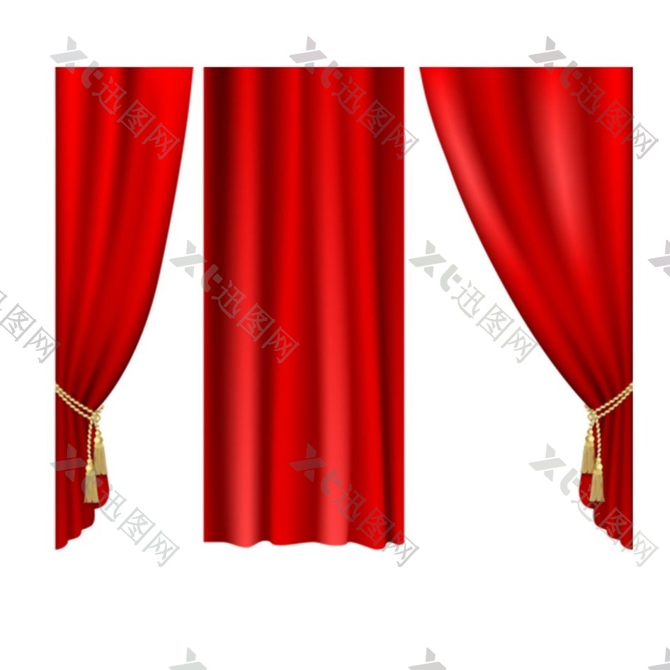 红色舞台帘布png元素
