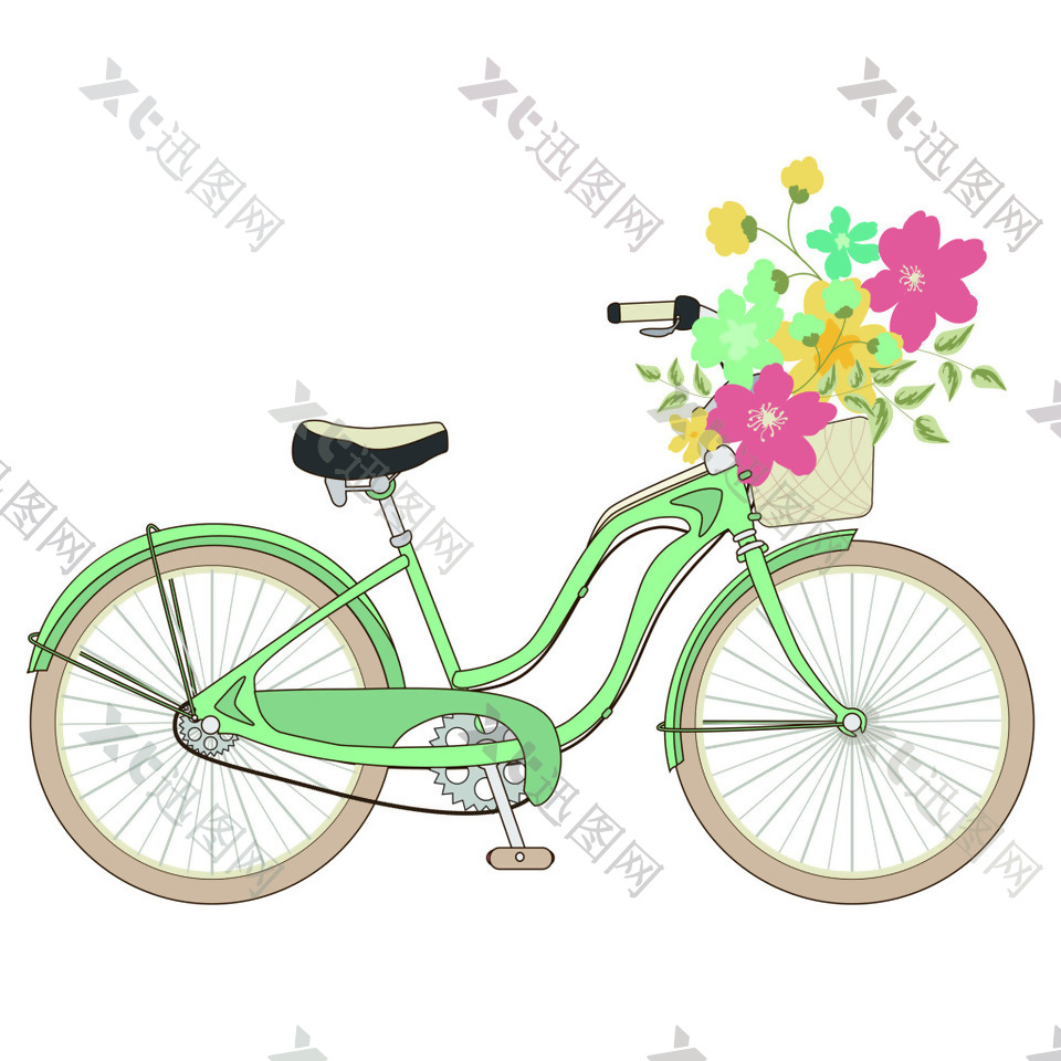 绿色浪漫脚踏车夏季小清新矢量素材
