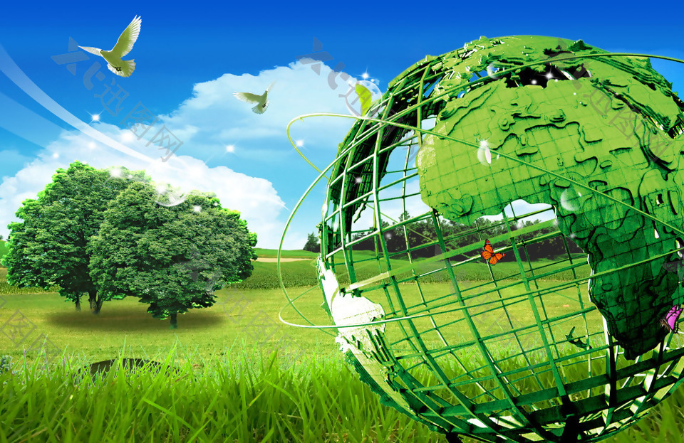 地球仪框架绿色背景