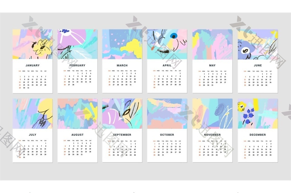 粉色抽象日历挂历插画时尚风格矢量源文件