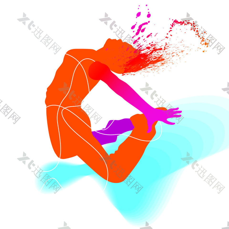 跳起的人抽象彩色体育与舞蹈矢量素材