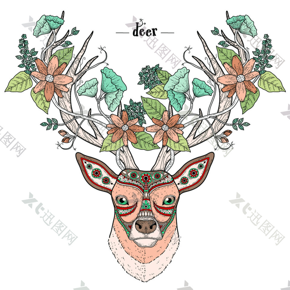 鹿插画创意动物头像矢量素材