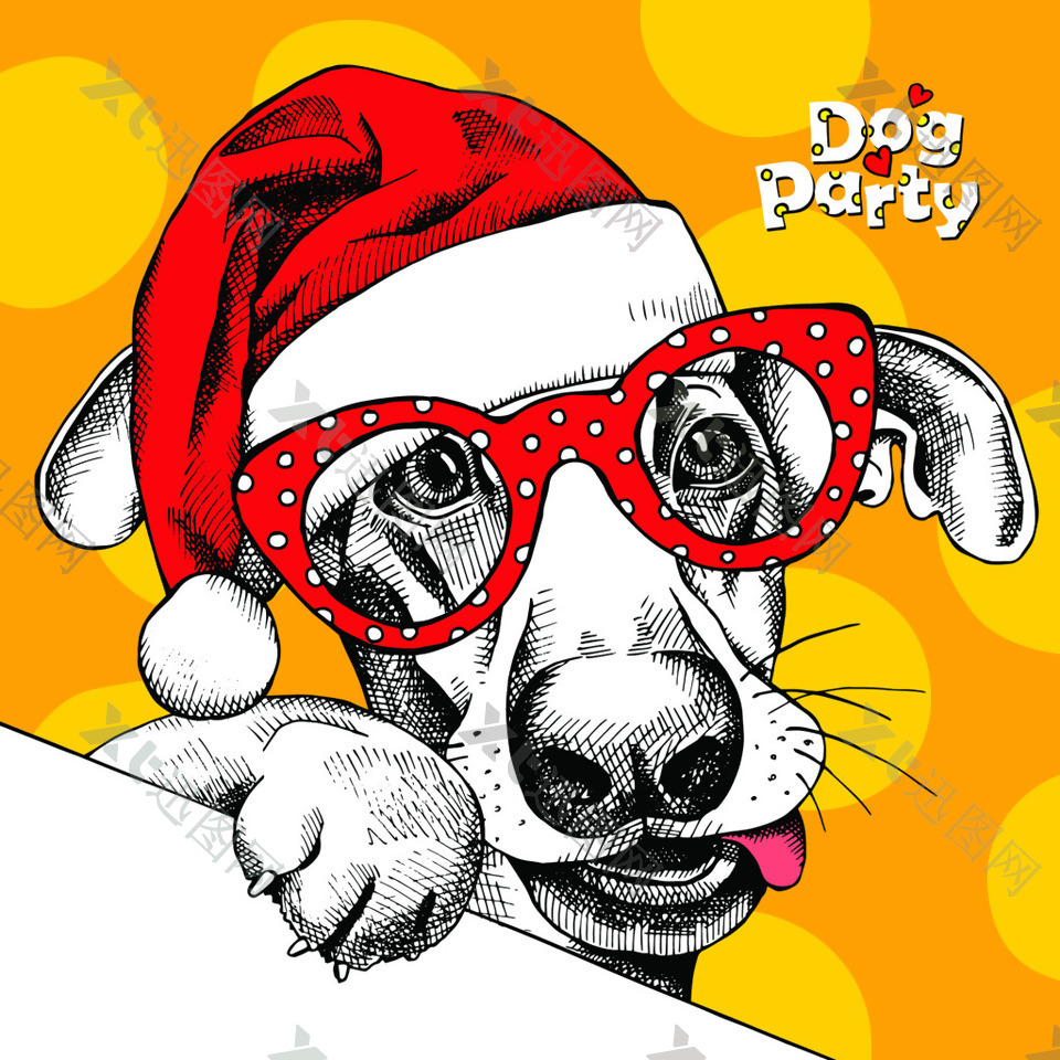 狗狗可爱动物圣诞节海报矢量