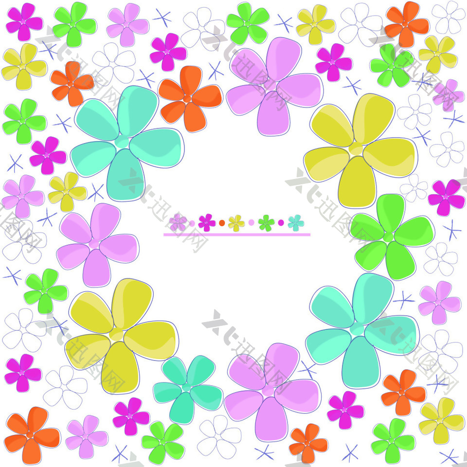 圆形花朵可爱卡通彩色小花纹理图案矢量