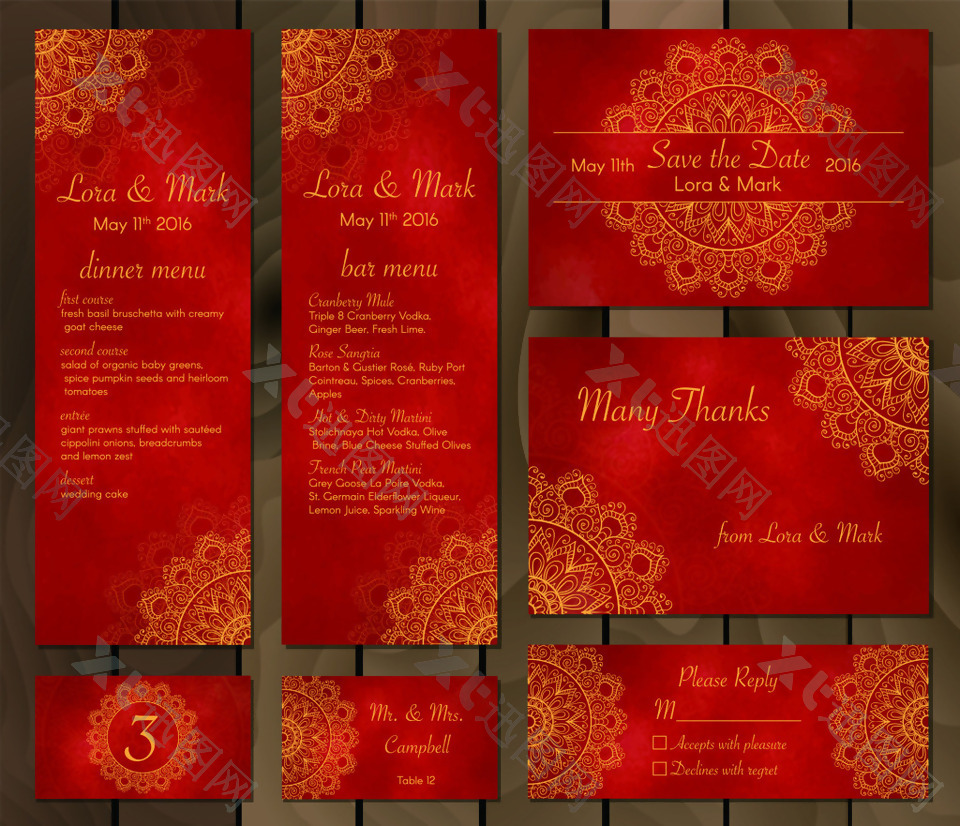 红色中式婚礼贺卡矢量设计素材