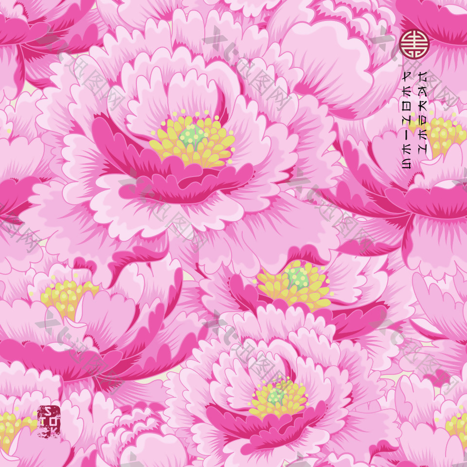 粉红色中国风牡丹花图形花纹VI设计矢量