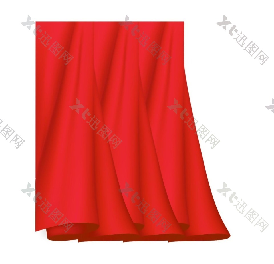 手绘红色窗帘元素