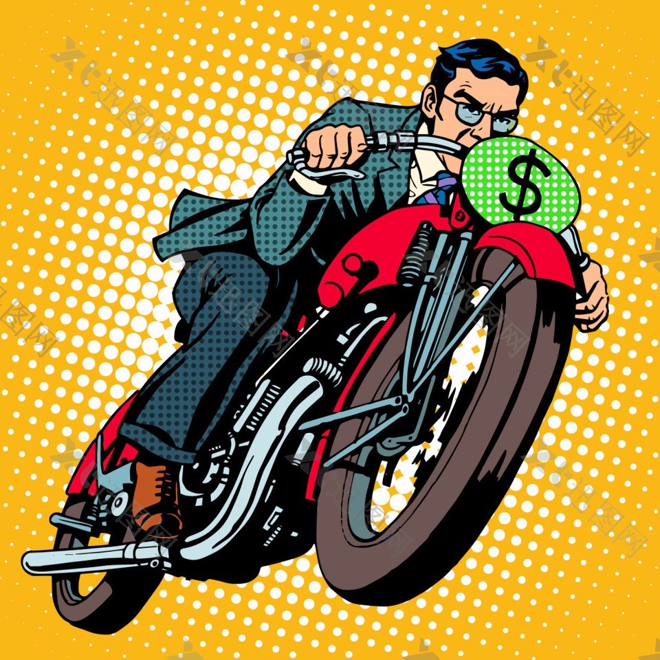 骑着车的男人海报漫画风格人物矢量素材