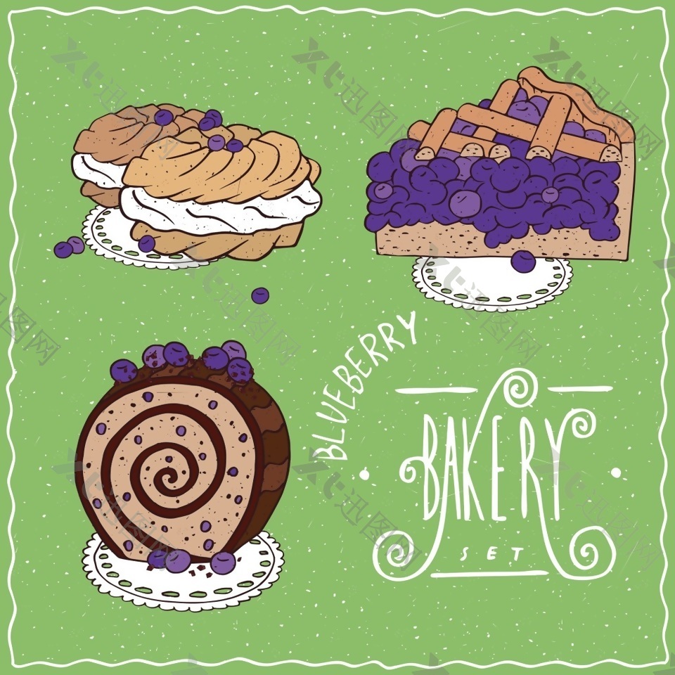 蓝莓面包饼干矢量插画