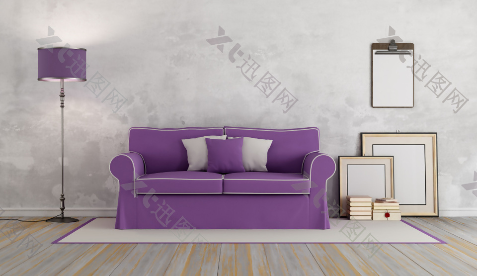 现代时尚紫色沙发客厅效果图