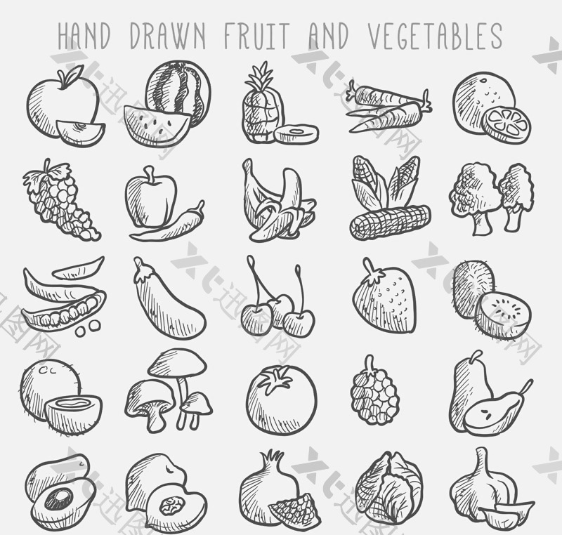 25款手绘水果和蔬菜矢量