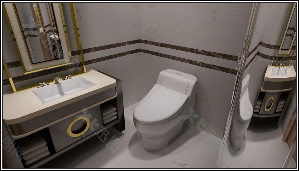 新中式简洁卫生间一角效果图设计
