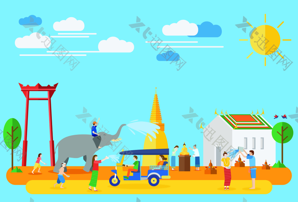 卡通创意泰国旅行插画