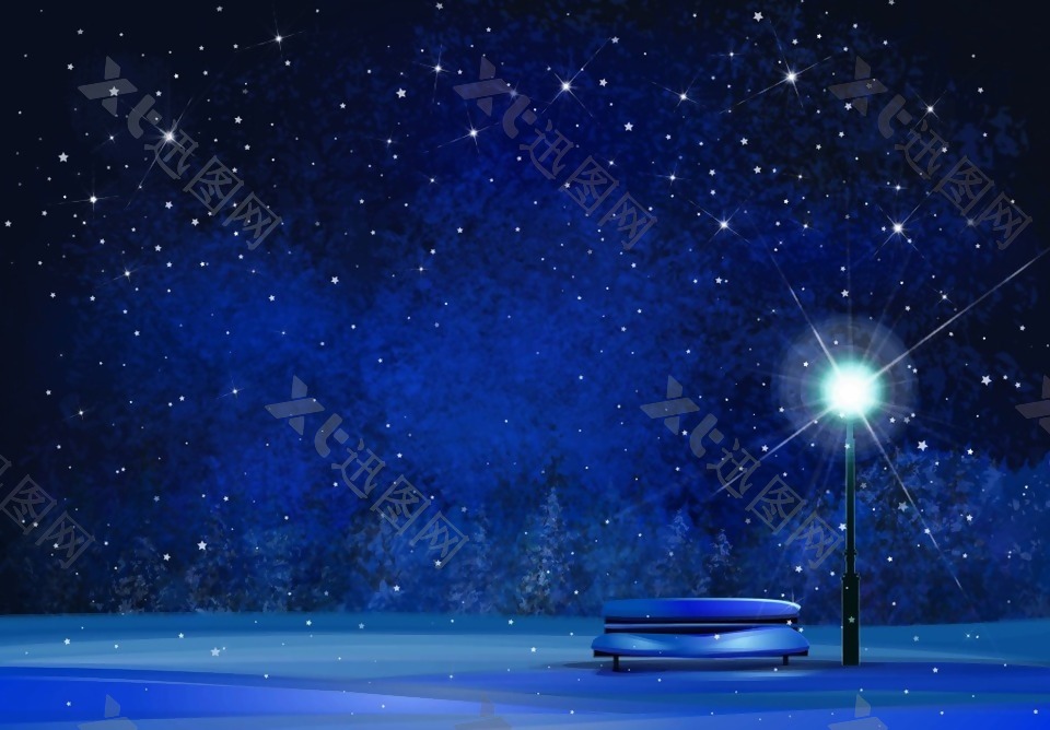 冬夜星空风景插画