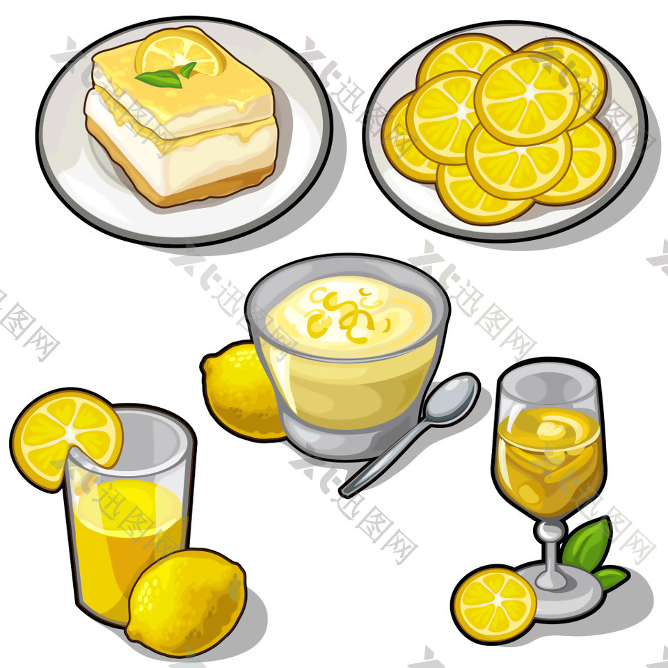 美味柠檬甜品插画