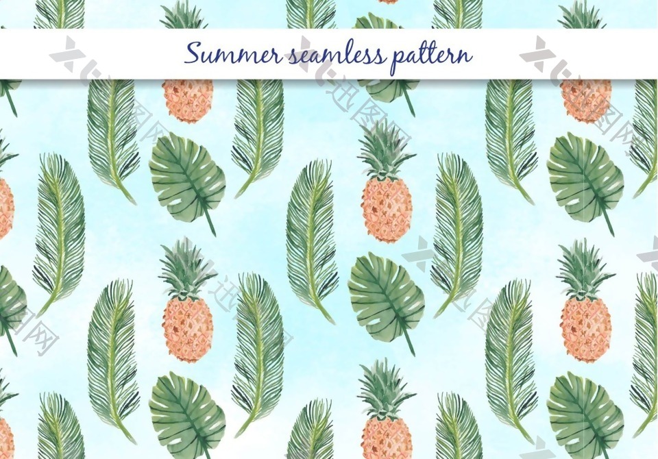 夏日植物叶子菠萝图案背景