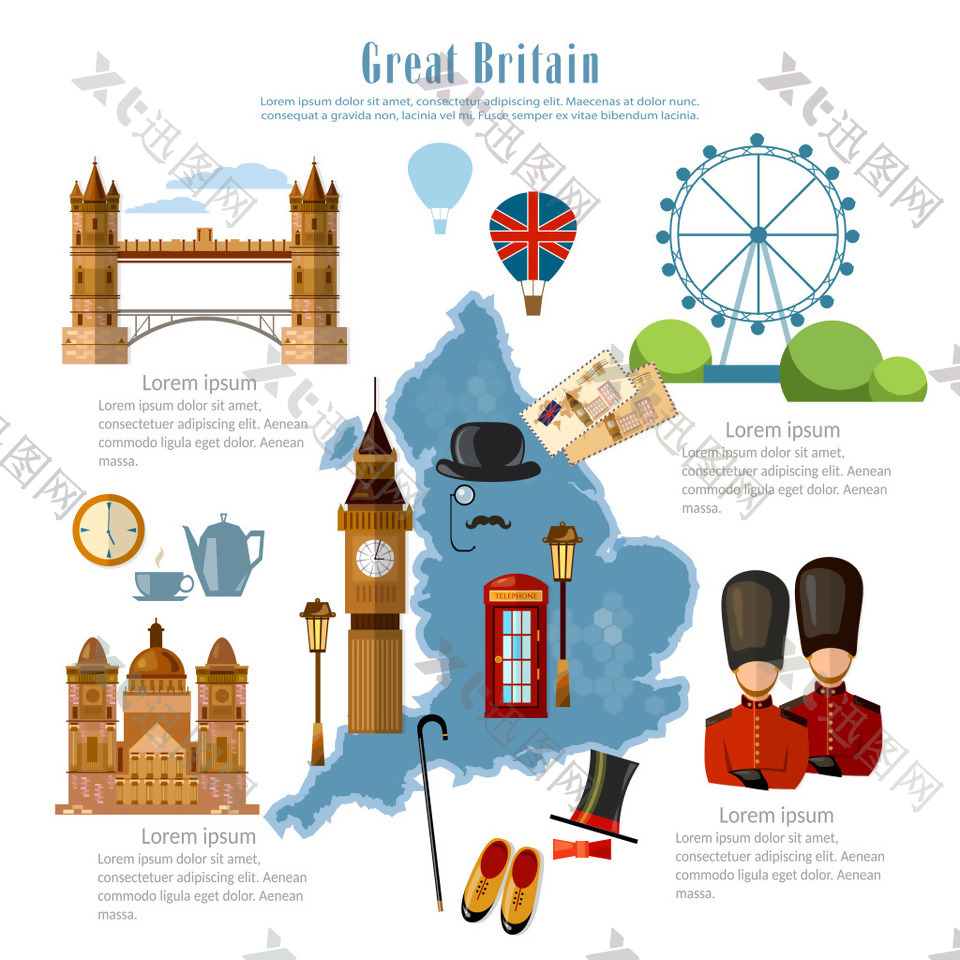 英国特色旅行插画