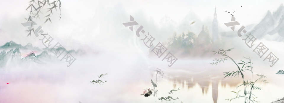 中国风水墨山水画背景图