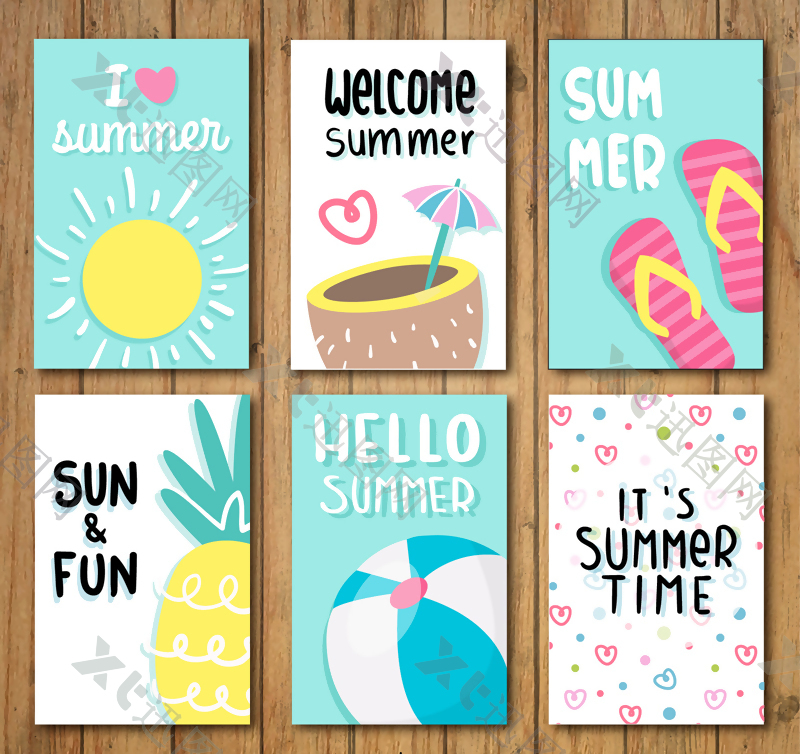 6款夏季度假卡片设计矢量