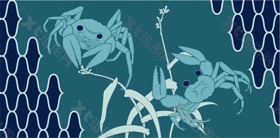蓝色螃蟹装饰图