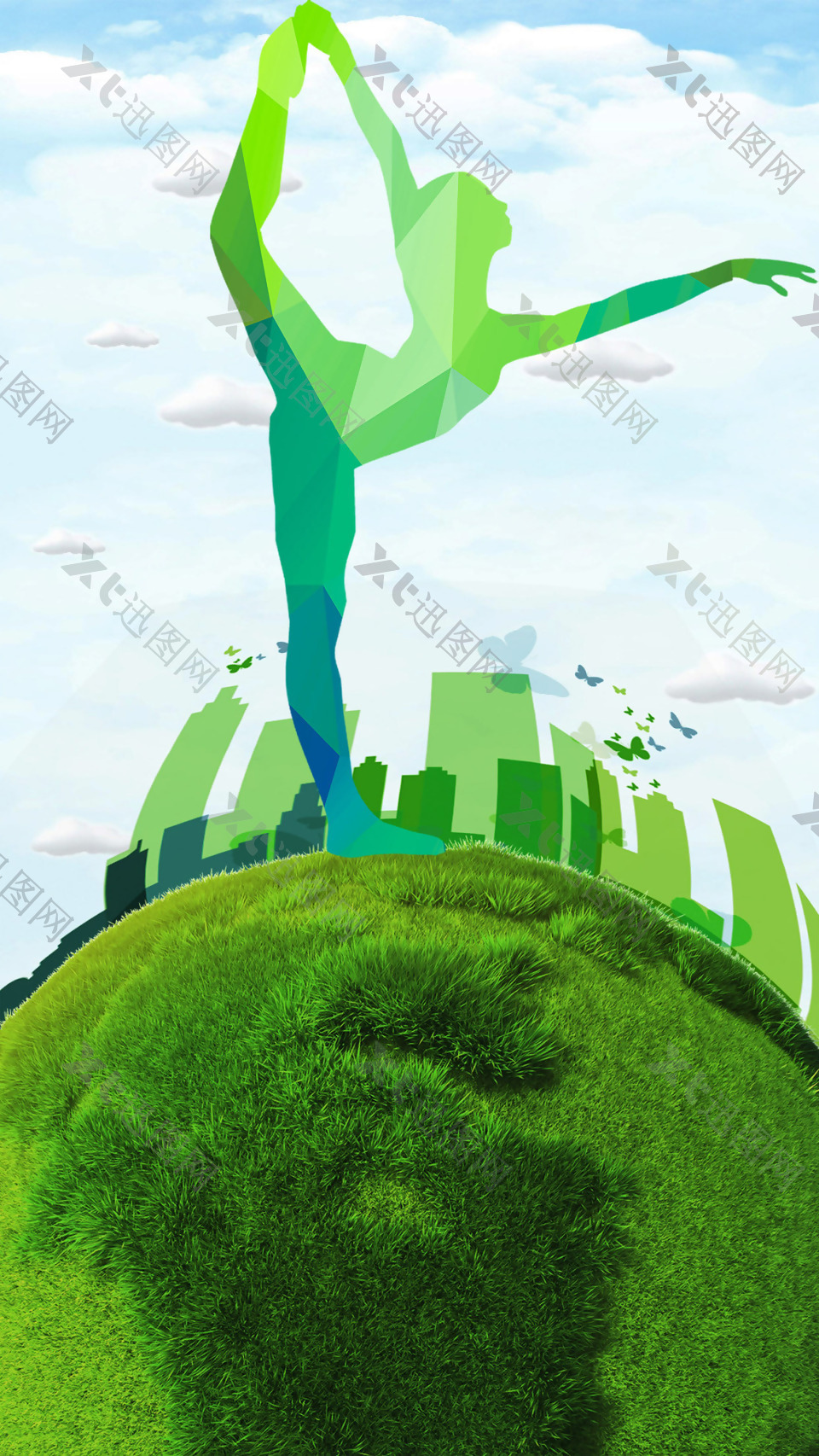 绿色地球人物H5背景素材