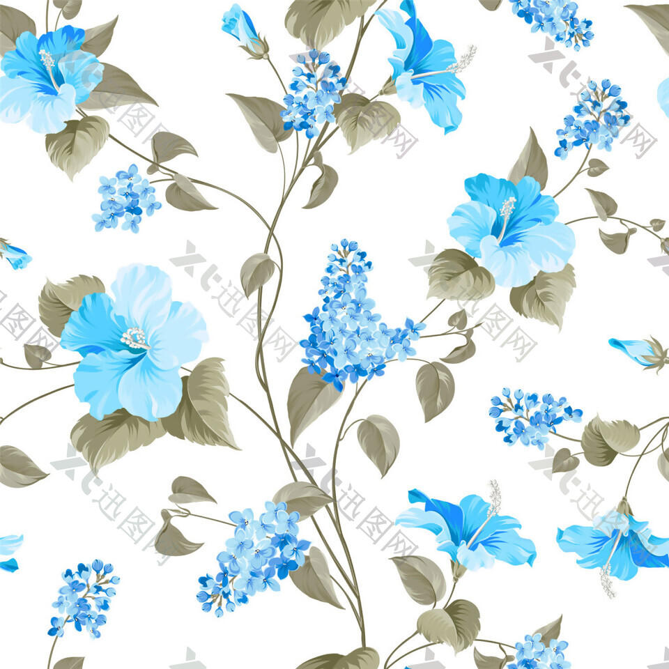 蓝色花朵无缝背景图
