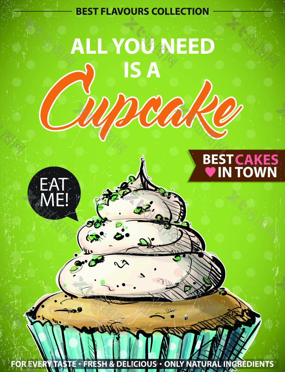 绿色抹茶蛋糕美食甜品海报矢量素材