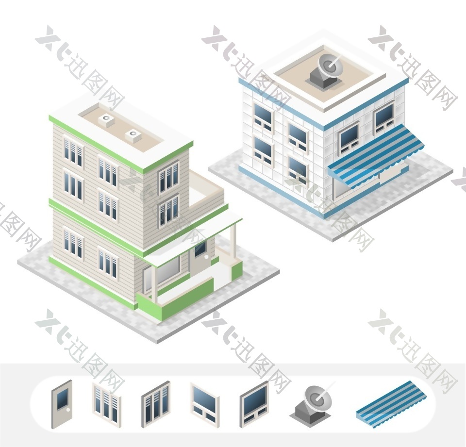 住宅像素建筑房屋城市建设矢量设计素材