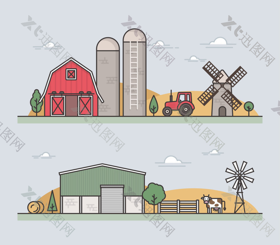农场里的房子插画
