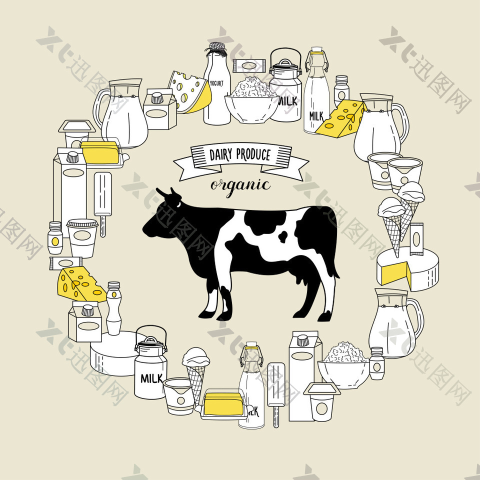 手绘美食的牛奶制品插画