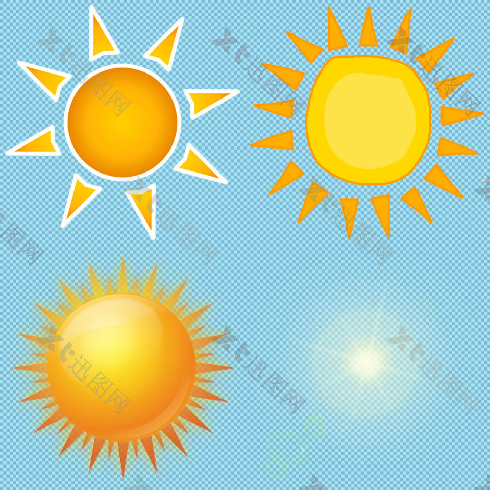 四个手绘太阳图片免抠png透明图层素材