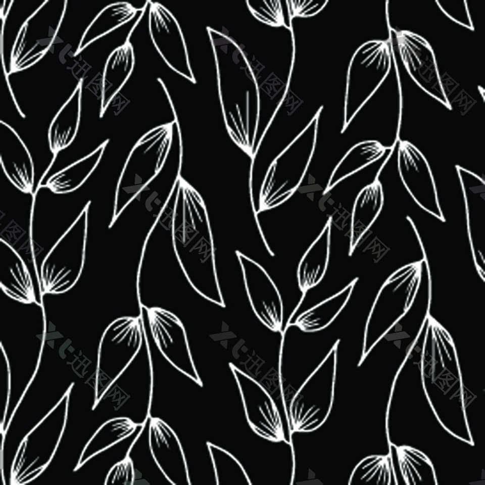 手绘抽象树叶黑白图案背景素材