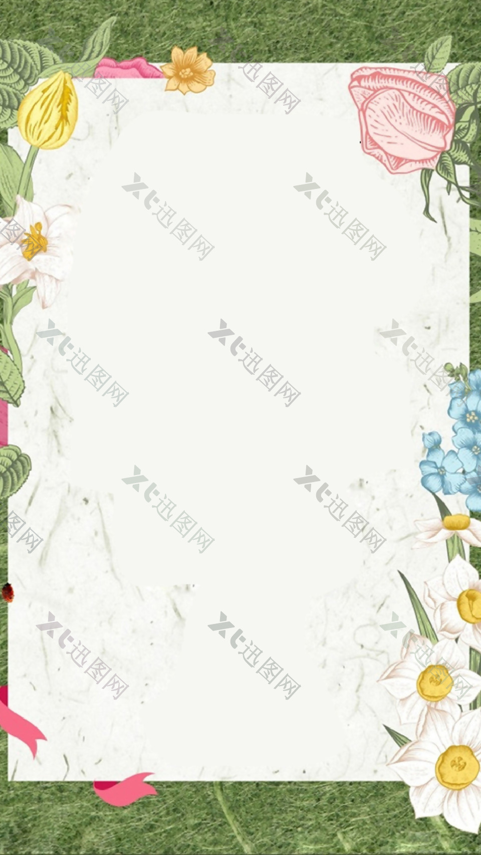 手绘花朵边框H5背景素材