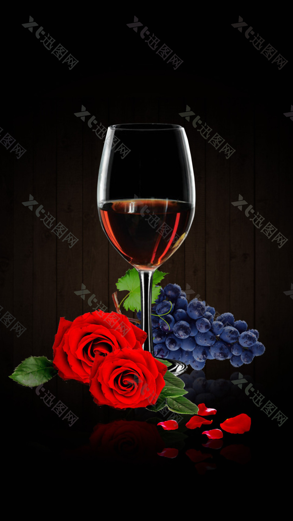 红酒葡萄玫瑰花H5背景素材