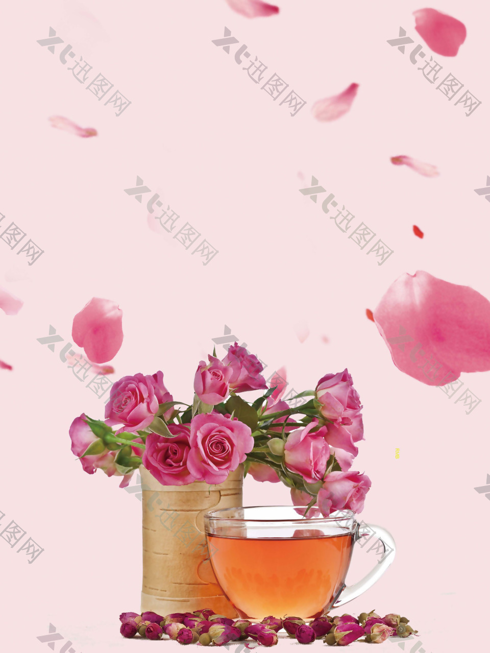 浪漫温馨玫瑰花茶背景