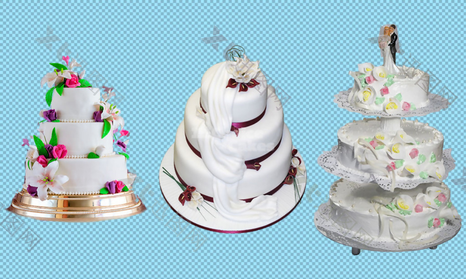 三个婚礼蛋糕免抠png透明图层素材