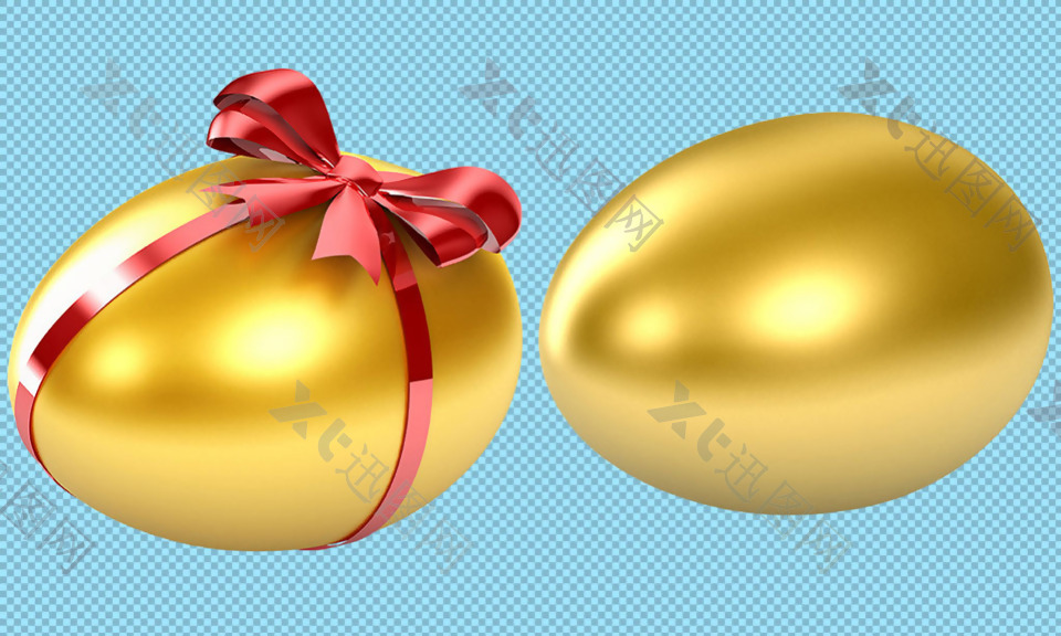 两只金色鸡蛋免抠png透明图层素材