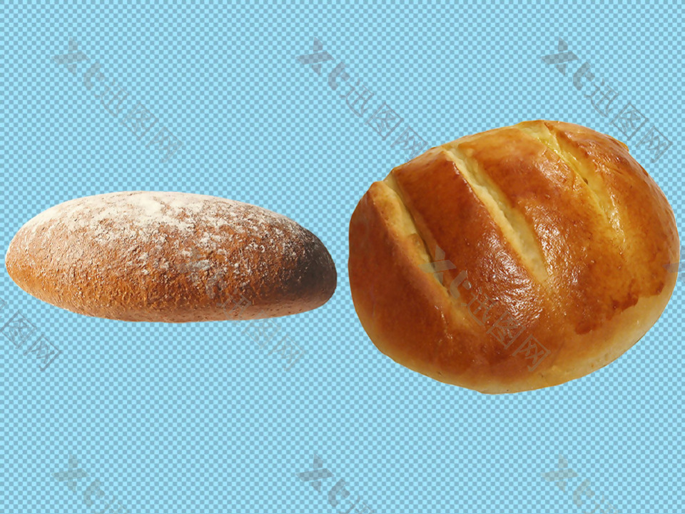 两个烤面包免抠png透明图层素材