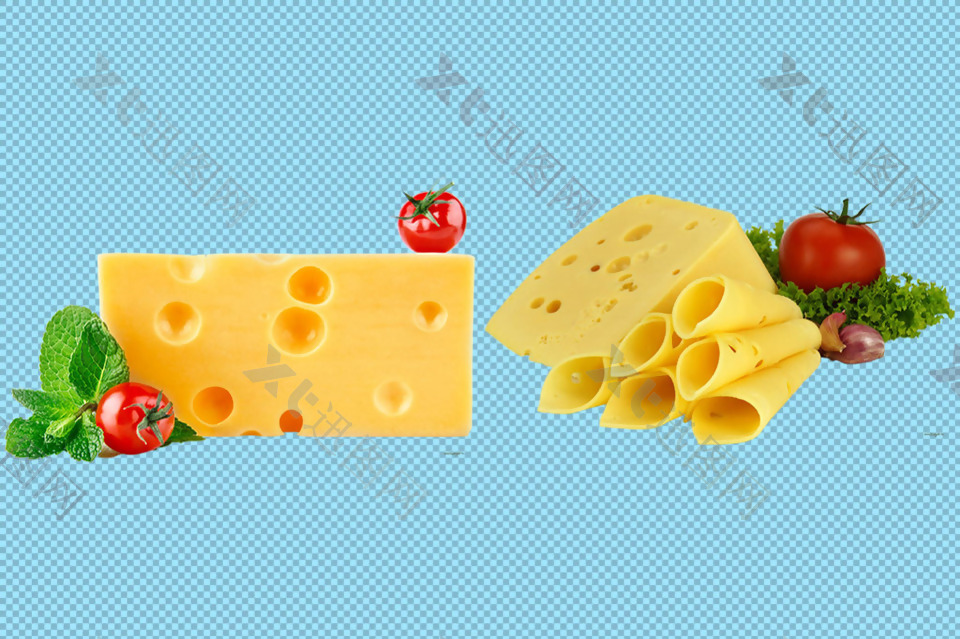 两块黄色奶酪免抠png透明图层素材