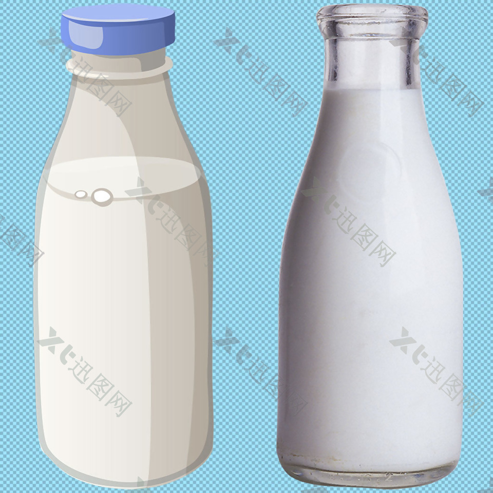 两瓶牛奶免抠png透明图层素材