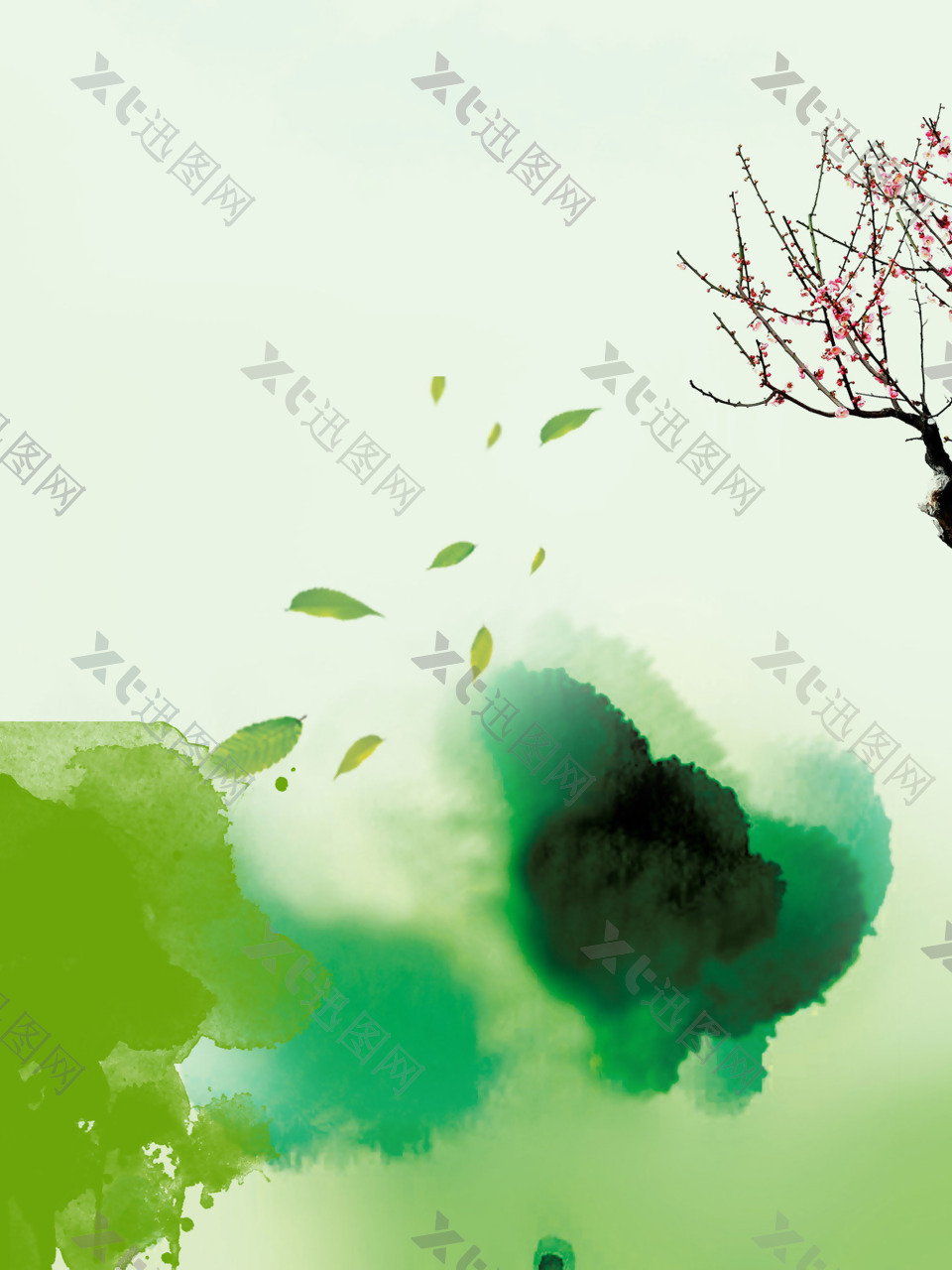 中国风绿色水墨画背景