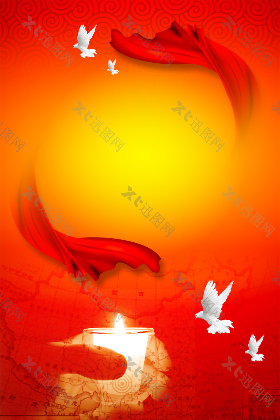 红色蜡烛地图和平鸽背景
