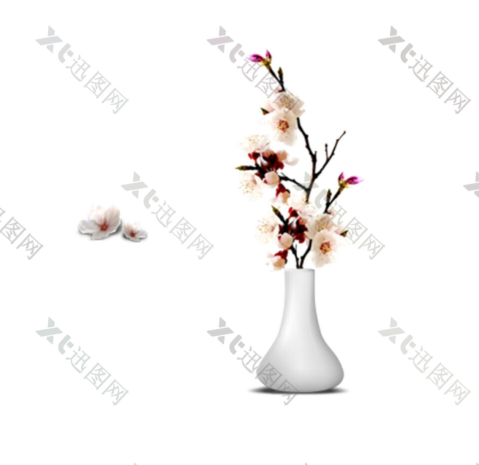 白色花瓶插花PNG元素