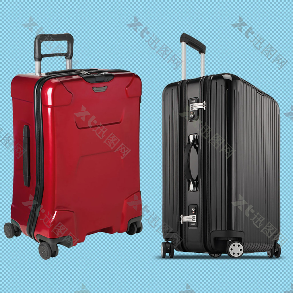 红色黑色行李箱免抠png透明图层素材